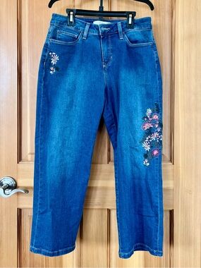 Croft & Barrow Blue Straight-Leg Jeans with Pink Floral Embroidery
